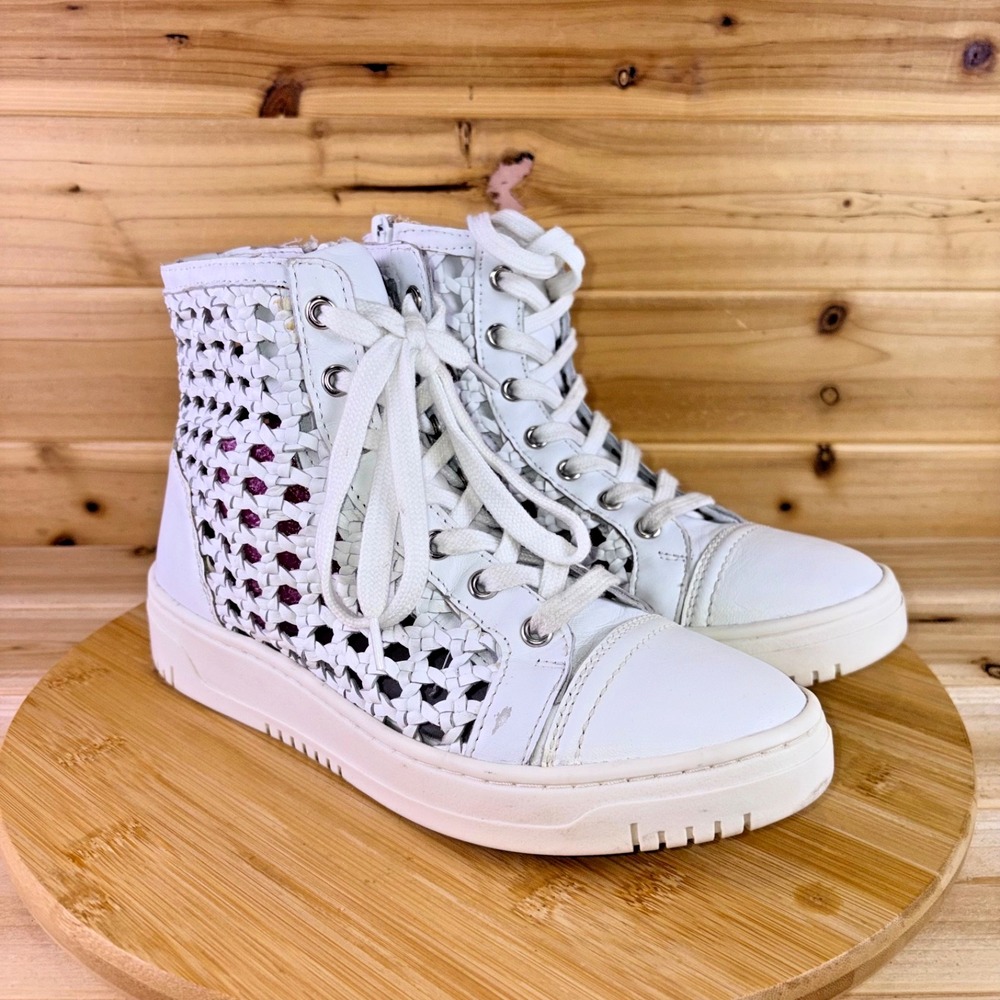 Free People Sneakers Womens 7 White Leather Hayes Rattan Woven High Top Sneakers